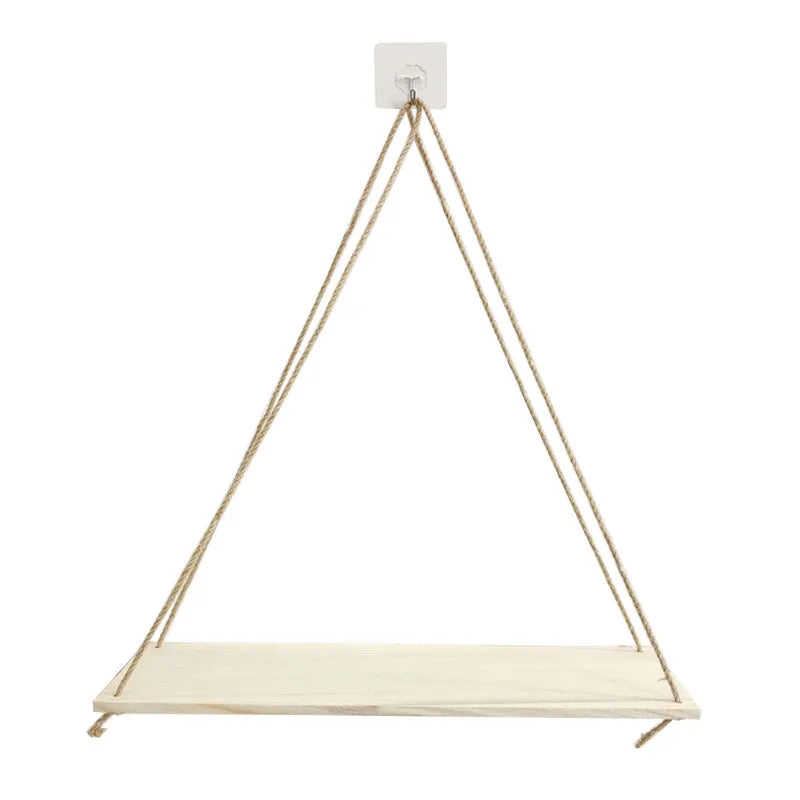 Wooden swing wall-mounted display shelf with plant in small size black colour