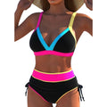 High waist bikini women's casual split swimsuit in black, nylon spandex, sizes S to XXL
