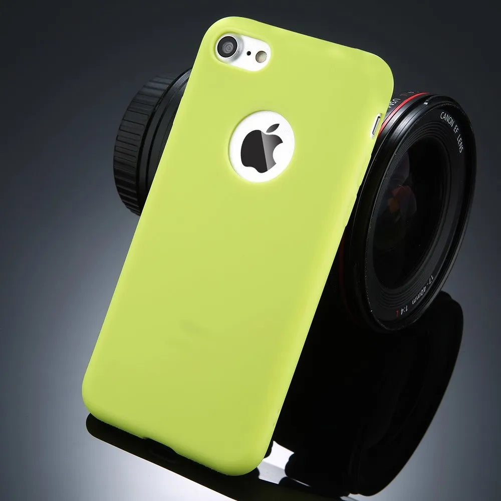 Soft silicon TPU iPhone back cover case in multiple colours including pink, blue, and black.