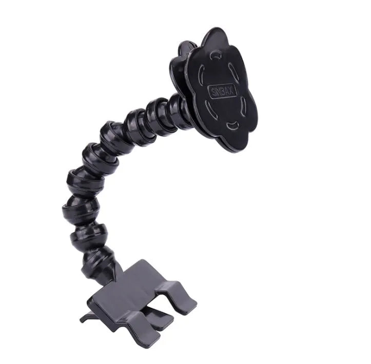 Black and white PVC pet selfie stick with square and flower clips for mobile phone photography.