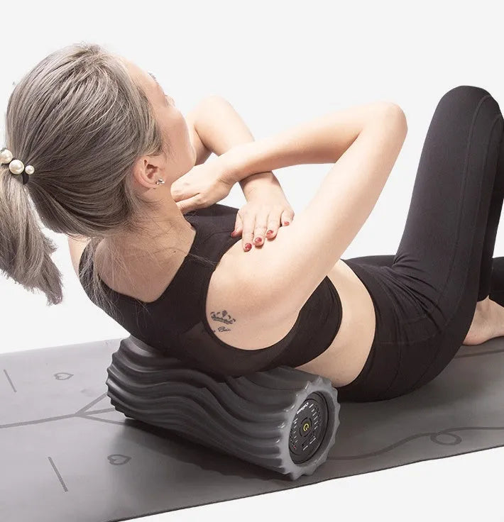 USB electric massage yoga massager in space grey with stovepipe column design and vibration buttons