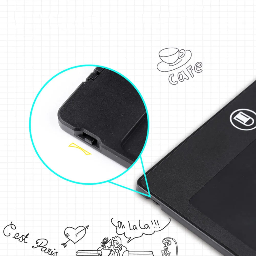 LCD sketchpad tablet with 8.5 inch screen, special writing pen, and ABS frame on a desk