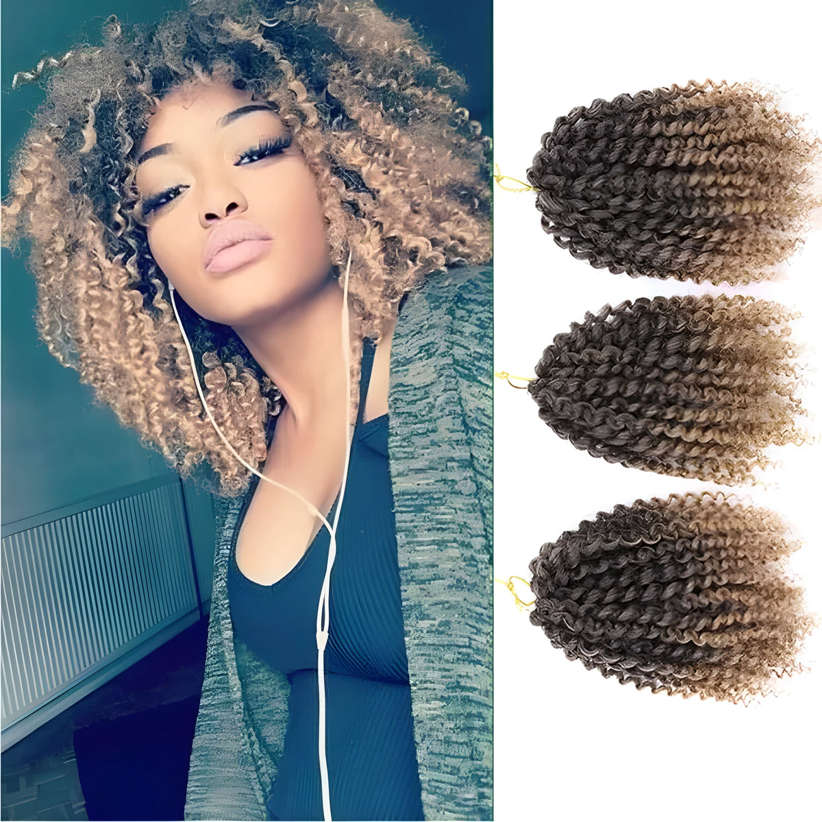 Crochet hair extension wig in Black, 8 inches length, 100g weight, with 3 strips and 60 roots total