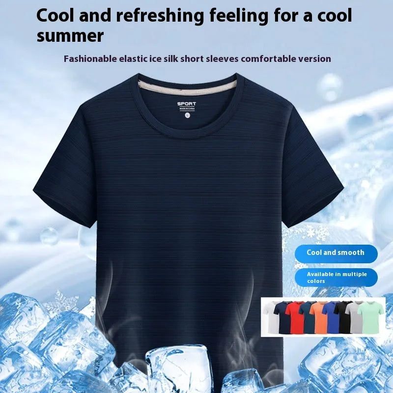 Crystal silk round neck quick-dry T-shirt in spandex fabric available in multiple colours