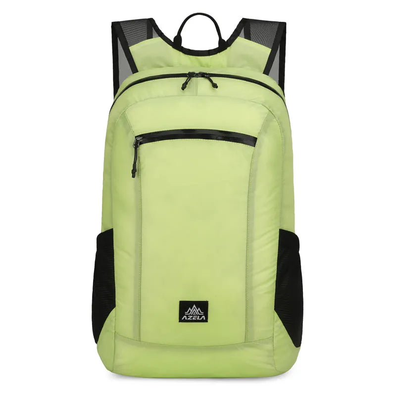 AZELA Lightweight Hiking Backpack in White with multiple pockets and breathable mesh straps for outdoor travel