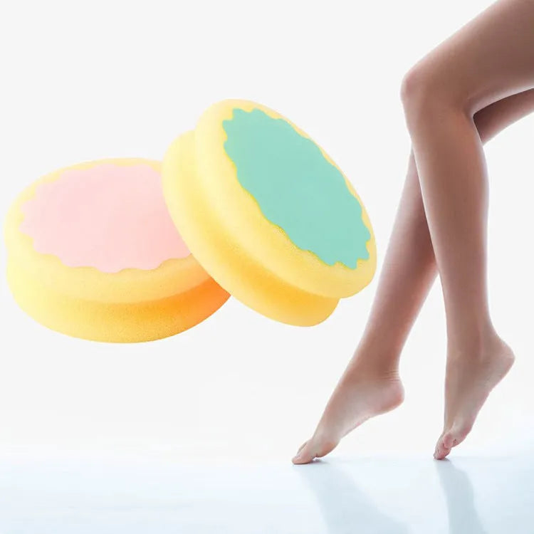 Pink and green reusable hair removal sponge pad in water drop shape, 9x10cm
