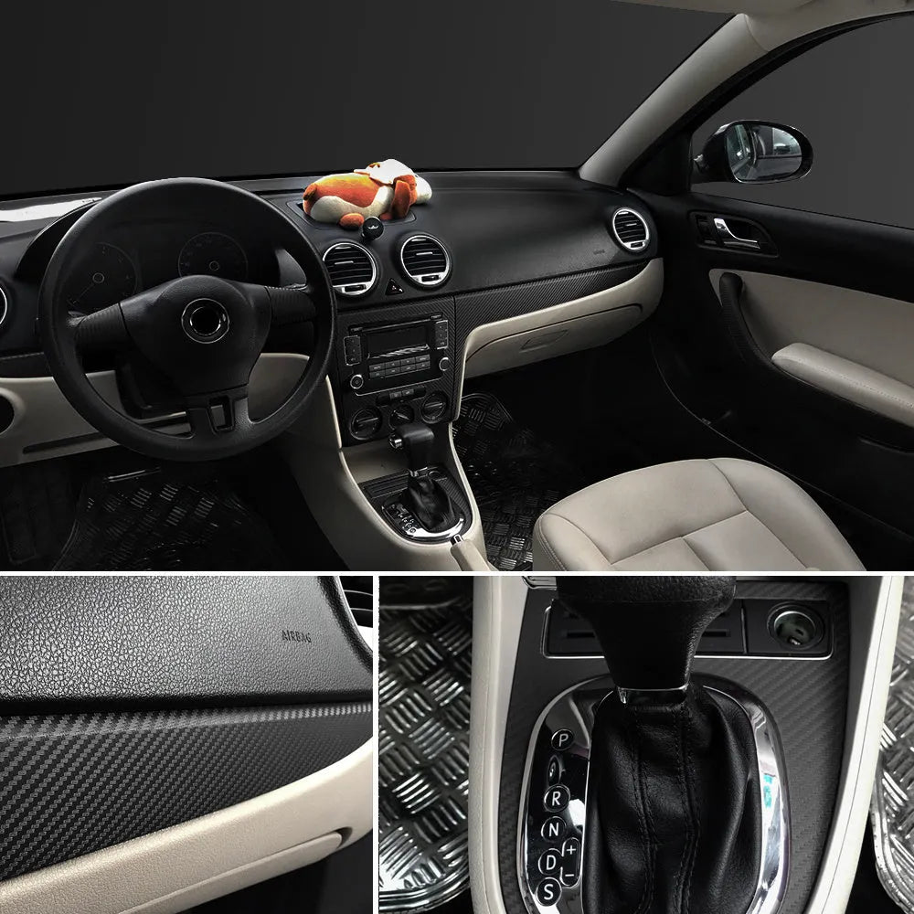 Roll of black car carbon fiber sticker 127x30cm with foam stick on car trim