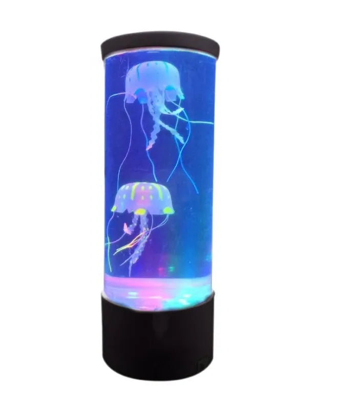 LED jellyfish night light with colour changing glow on a black base, small size