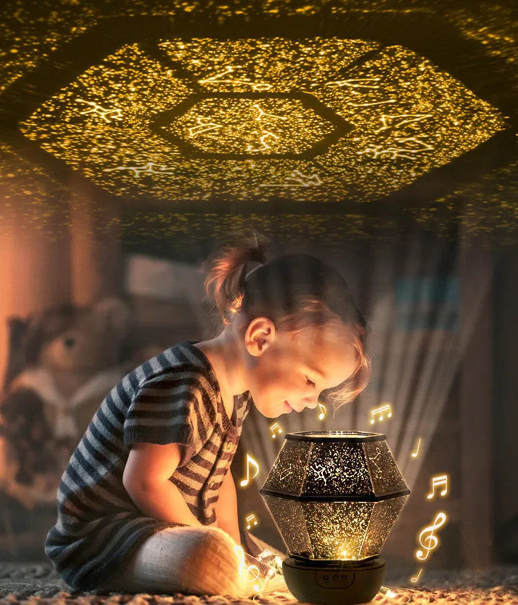 Children's rotating stars LED night light projecting coloured star patterns on wall