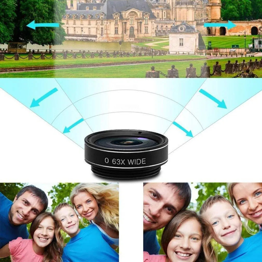 Black ten-in-one mobile phone camera lens kit with aluminium alloy housing on a smartphone
