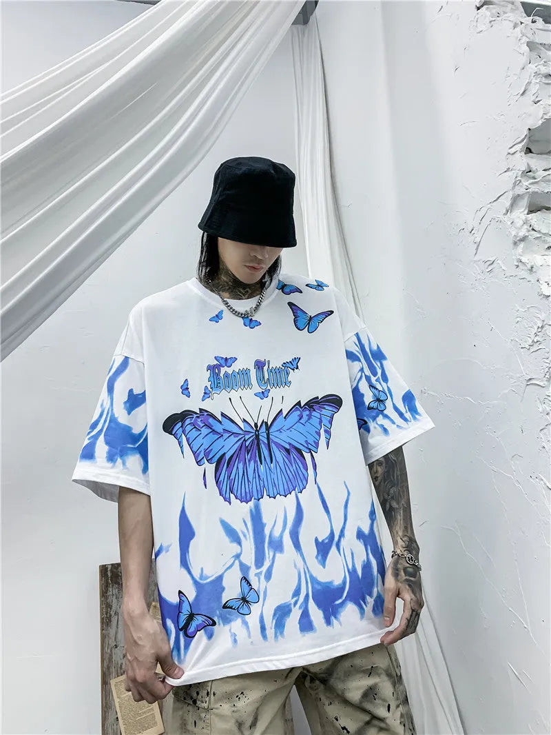 Tide men's short-sleeved cotton T-shirt with butterfly graphic, black or white, sizes M-XXL