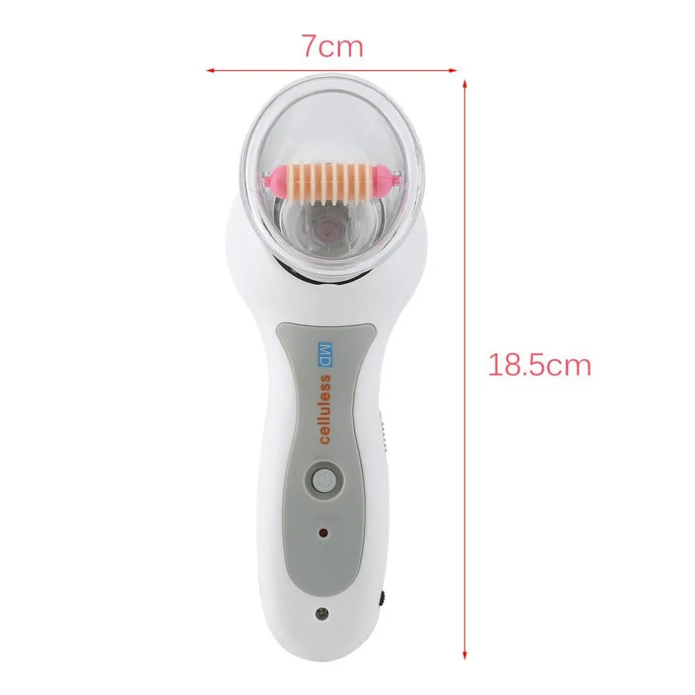 White portable body massage vacuum cans device with two different massaging rollers and AC adapter
