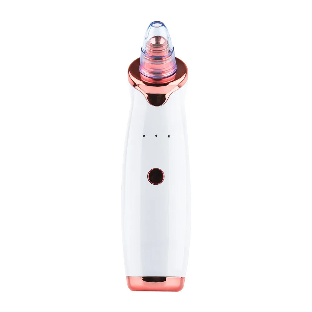 Electric blackhead remover pore cleaner tool with multiple nozzles on a white background.
