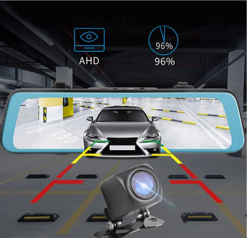 10 inch dual cameras driving recorder with full display screen mounted on car rearview mirror