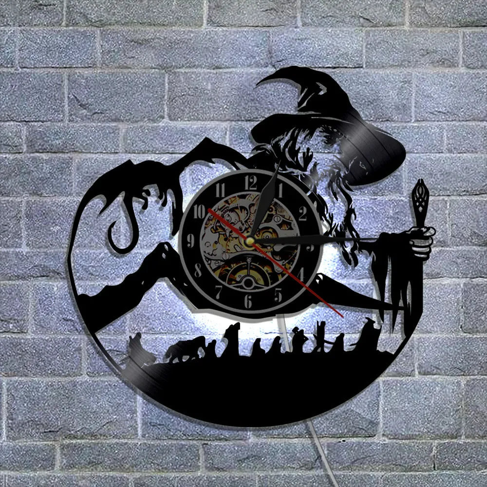 12 inch black vinyl record wall clock with plastic dial and quartz movement, modern decorative style