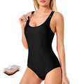 Black solid colour brief style ladies nylon swimsuit for swimming and wading sports