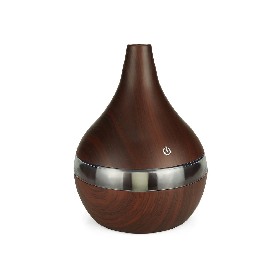 USB-powered mini air purifier humidifier with wood grain finish and column design