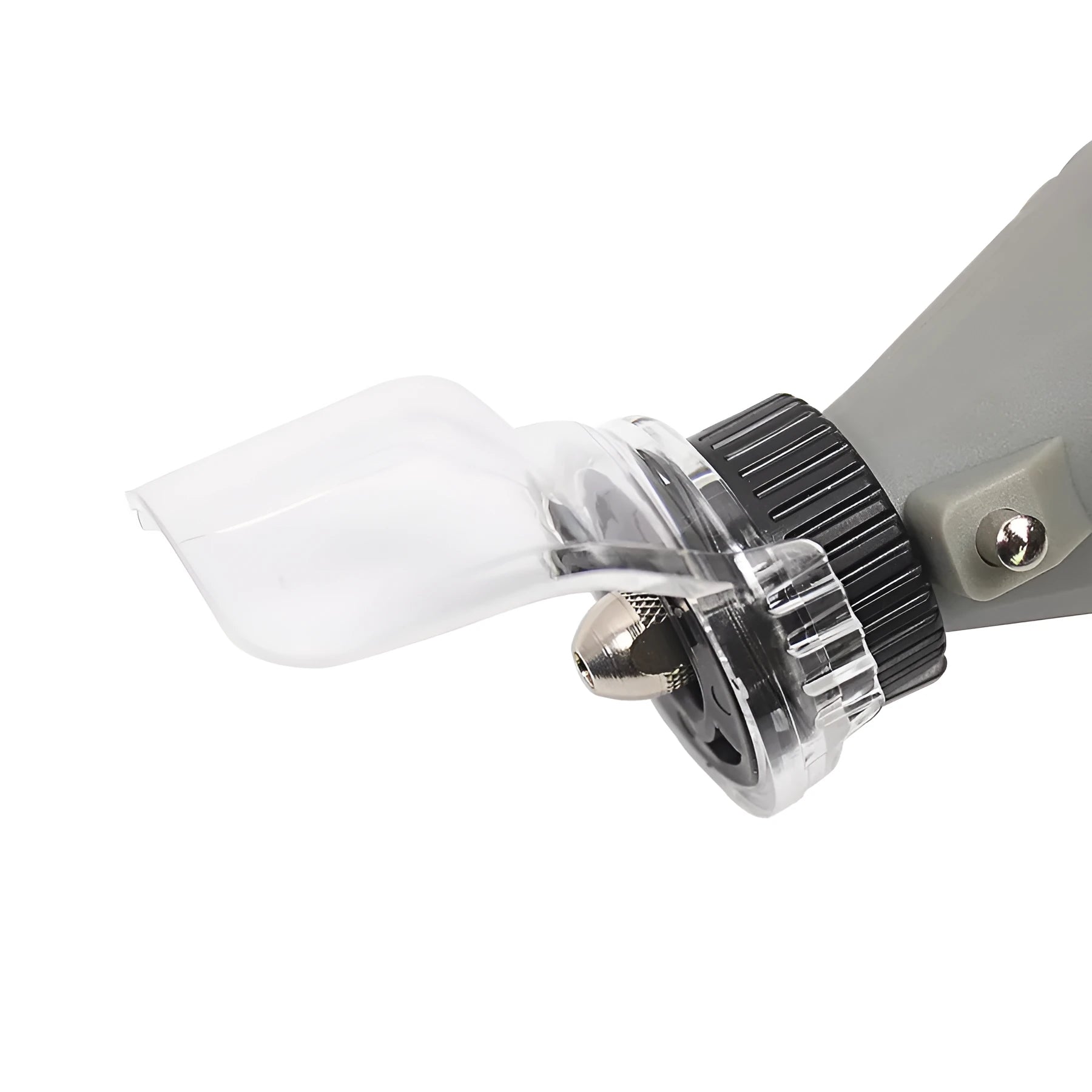 Transparent plastic horn-shaped safety cover for Delta power tools with 17.5-19mm thread port.