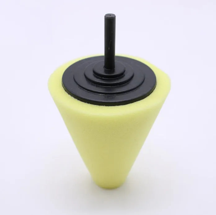 Car wheel polishing disc with net steel ring and 6mm handle, sponge height 8cm, colour-coded for fine polishing