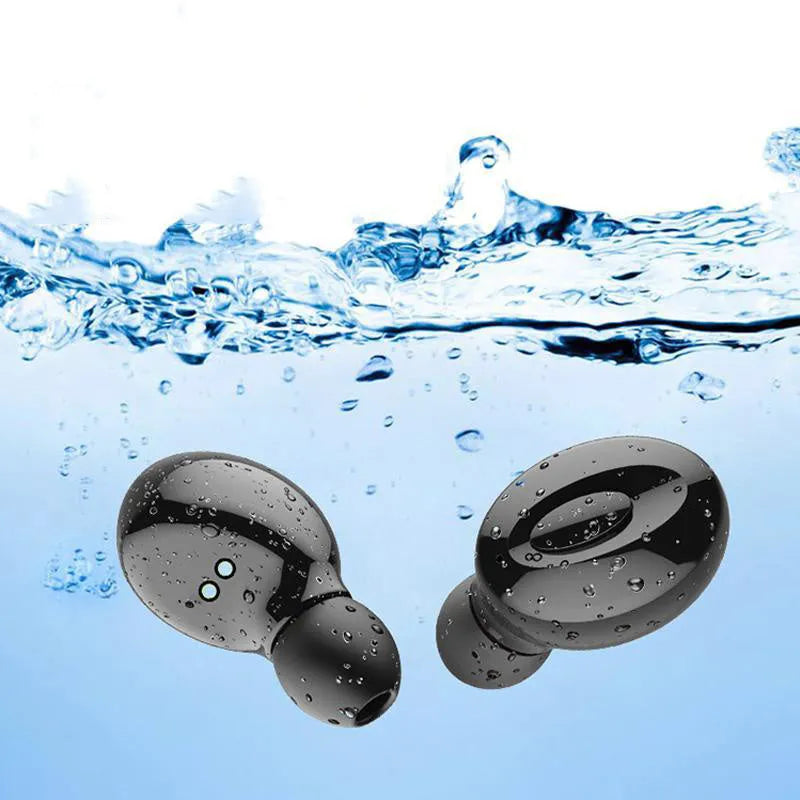 Black wireless sports headphones with Bluetooth 5.0 and earplug design
