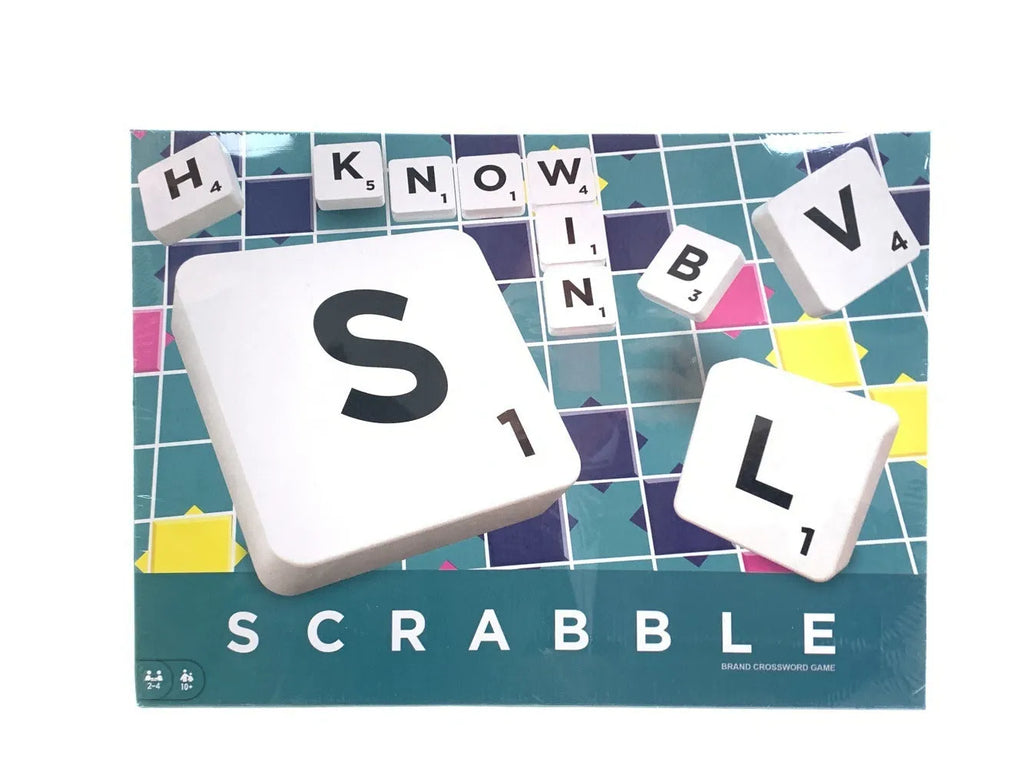 Scrabble English board game with paper chessboard and plastic tiles in colour 6680E