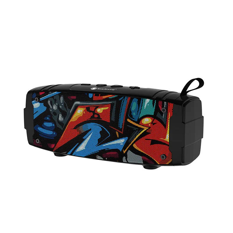 Portable Bluetooth speaker in six colour options including camouflage and graffiti designs.