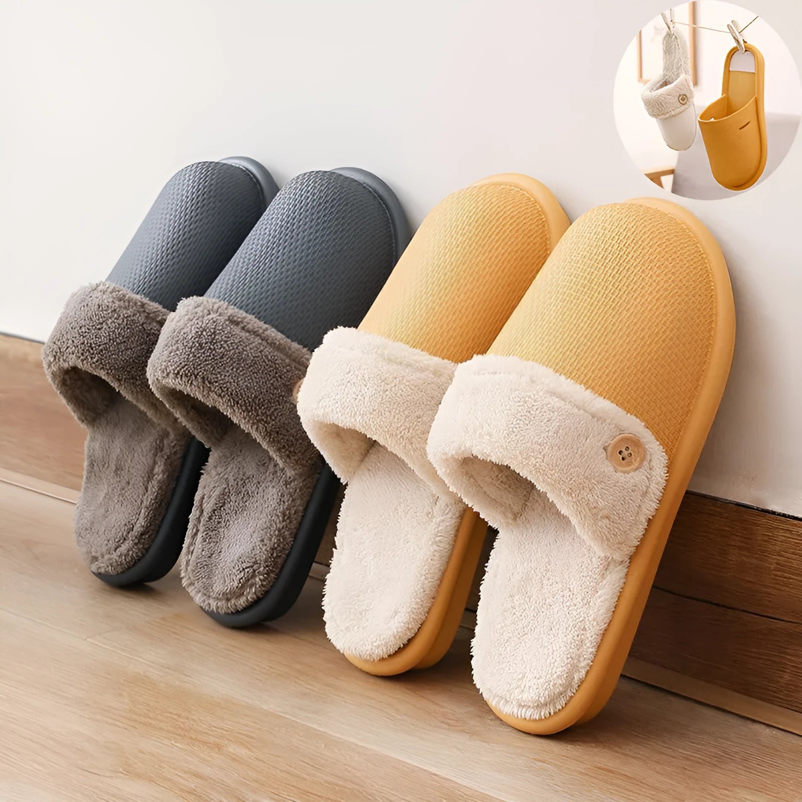 Winter home slippers for women, detachable washable, thermal insulation, stripe pattern, EVA upper, round toe, dark blue colour