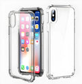 Transparent shockproof TPU mobile phone case for iPhone models on a plain background