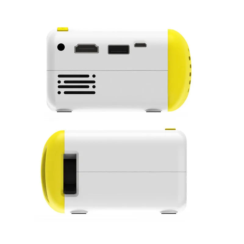 Miniature HD mini projector in black with LED light, 320x240 native resolution, 30,000 hour lifespan, portable 245g design