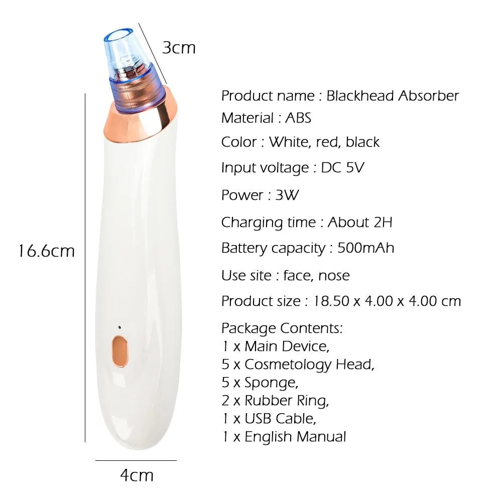 Electric blackhead remover pore cleaner tool with multiple nozzles on a white background.