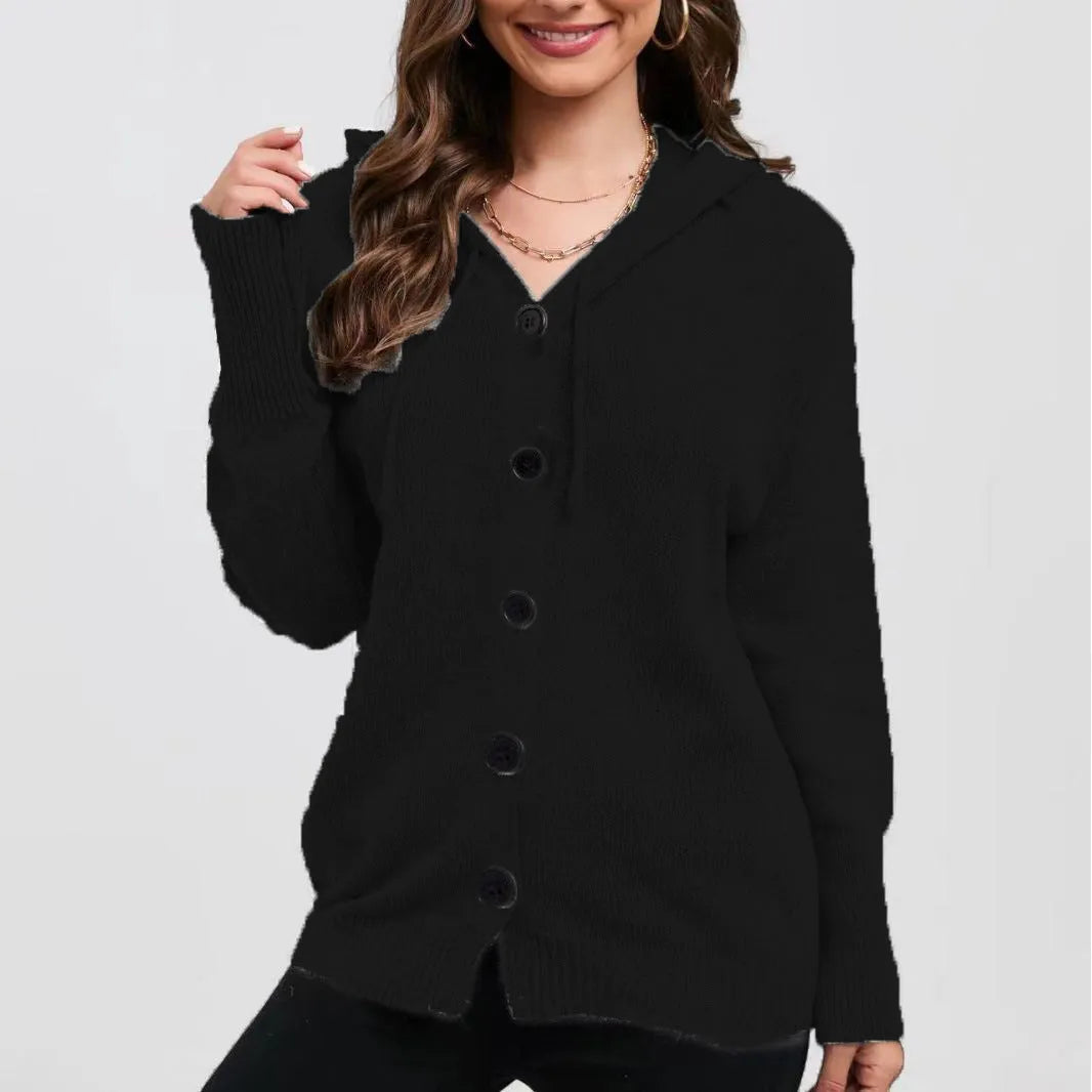 Women's loose fit hooded cardigan in coloured cotton, shown in army green.