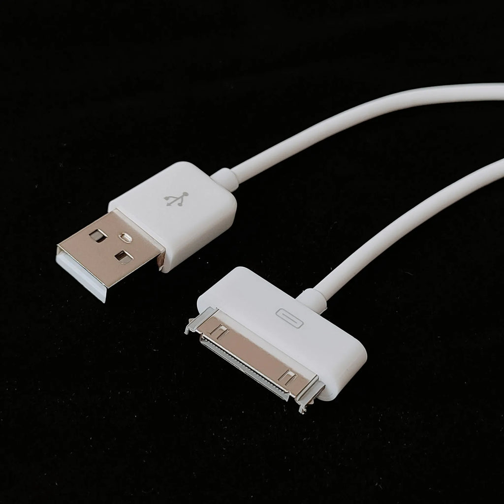 Black 1 metre data and charging cable for tablet on white background