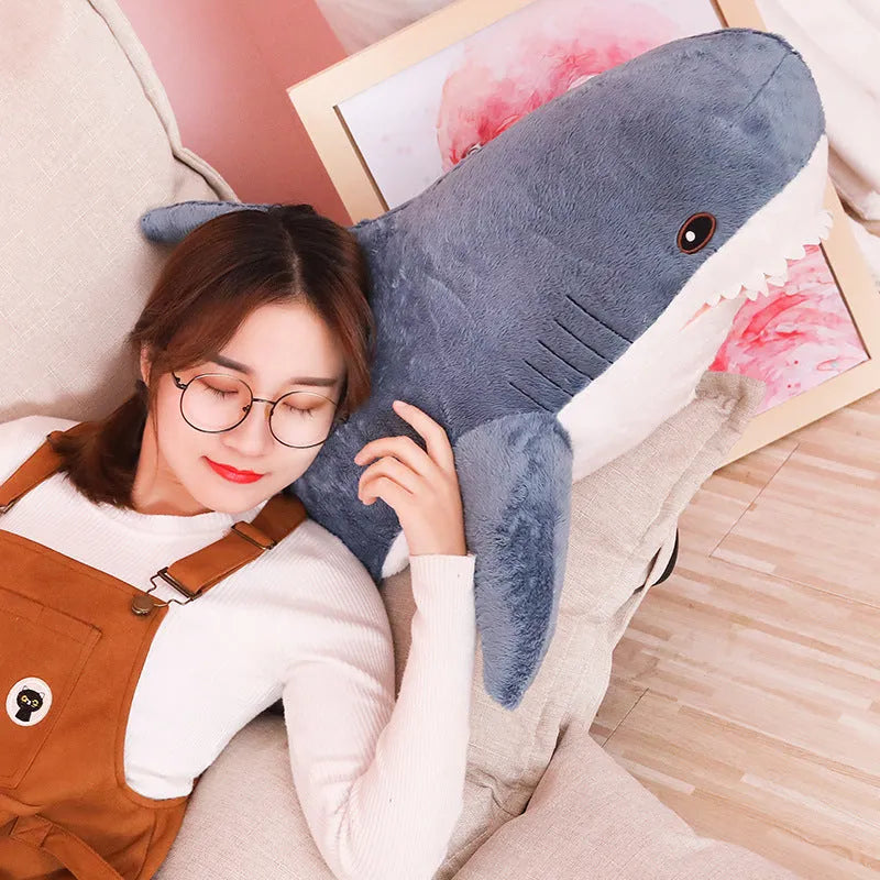 Crystal super soft shark plush pillow in shark colour, 80cm or 100cm size, with PP cotton filling