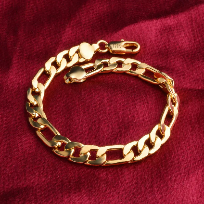 8mm solid silver curb link necklace with 18k gold finish on white background