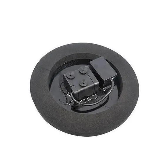 Black solar panel fountain pump with four nozzle heads for garden birdbaths and ponds.