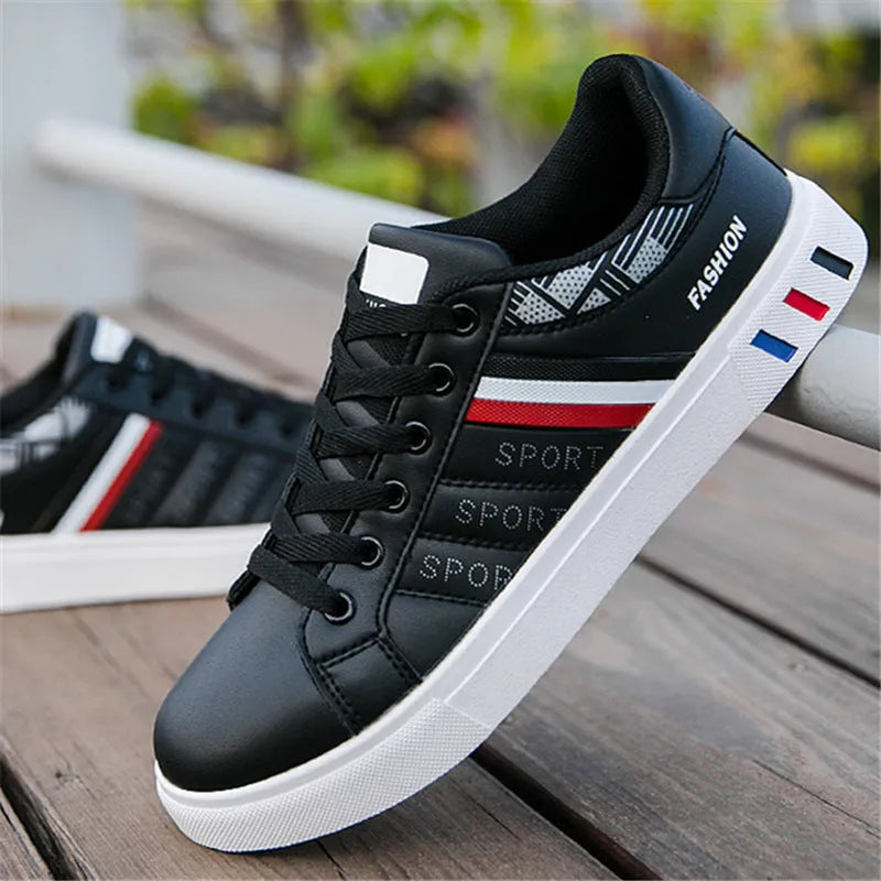 Unisex black sports shoes on a white background, showing the sole, with a sizing chart for codes 39 to 44 visible.