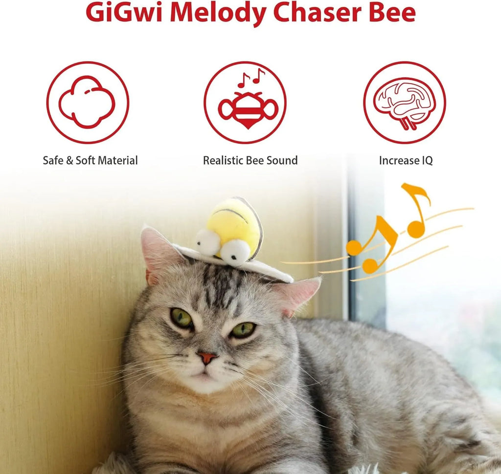 Yellow flannelette bee-shaped electronic cat toy with motion-activated squeaking sound