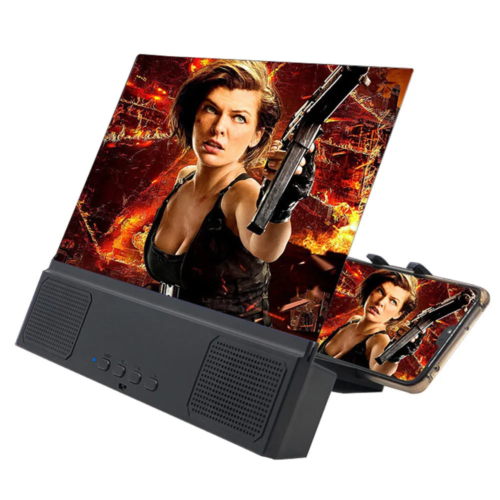 12-inch mobile phone screen amplifier with Bluetooth audio, powered by 18650 batteries