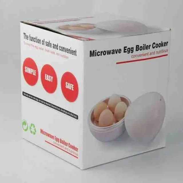 White microwave egg cooker with capacity for four eggs and food-grade construction