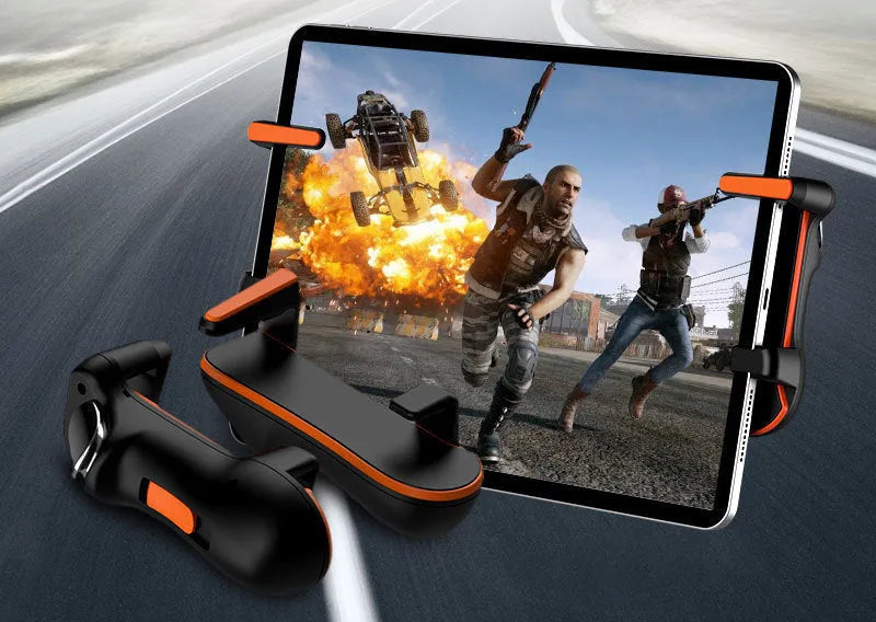 Mobile gamepad trigger set ABS plastic 13cm x 11cm x 6cm black with orange and yellow options