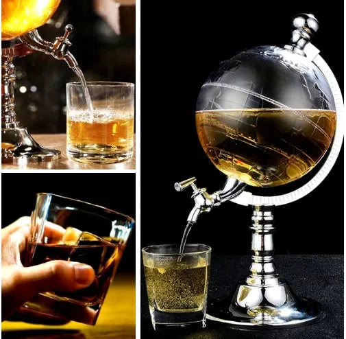 Transparent globe wine decanter on silver stand with 1 litre capacity for alcohol drinks