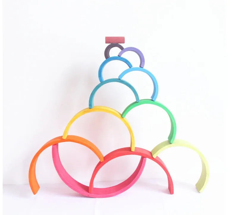 Jigsaw Puzzle Large 12-piece Arch Bridge Rainbow Building Blocks Early Childhood Education Toy New Zealand Pine Wooden Construction Set 84x35.5x18.5cm Flat Size 1.7kg Weight Natural Wood Texture Light Lacquer Hand-Dyed Colours for Creative Play