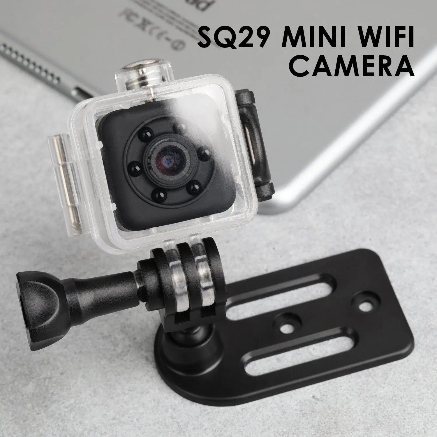 SQ29 black waterproof sports camera with MicroUSB port for extended outdoor recording.