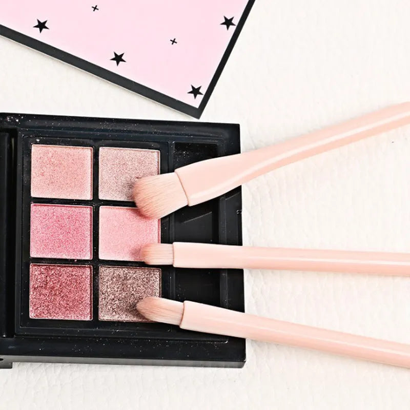 4-in-1 retractable makeup brush set with man-made fibre bristles and plastic handles in skin colour