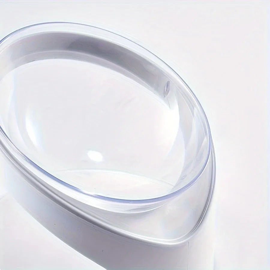 White elevated plastic cat feeder bowl with a tilted design for anti-vomit feeding.