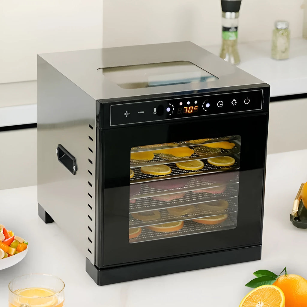 Stainless steel fruit dehydrator with visual skylight and LED control panel