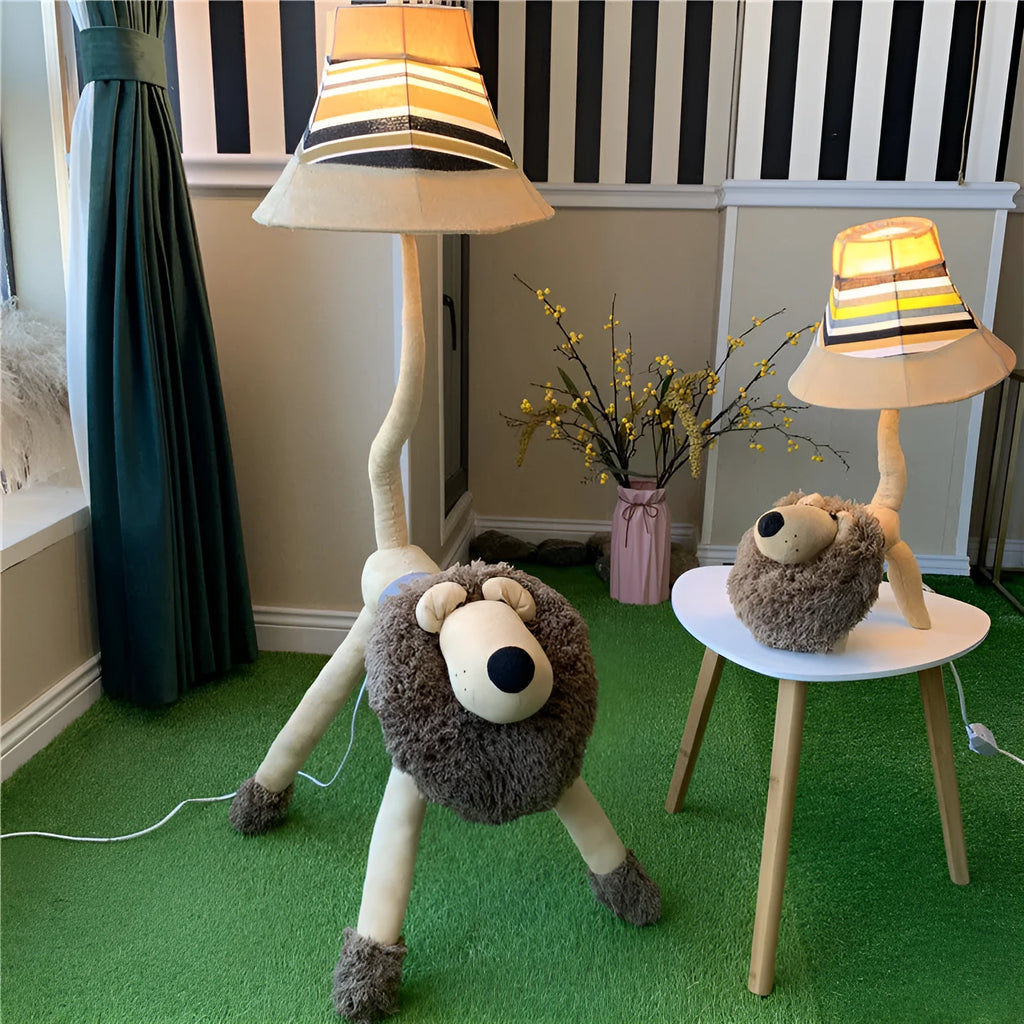 Cartoon floor lamp for children with hand-knitted cloth shade and iron stand in Lion style