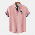 Linen short sleeve shirt with blue ocean fish pattern print, loose fit.