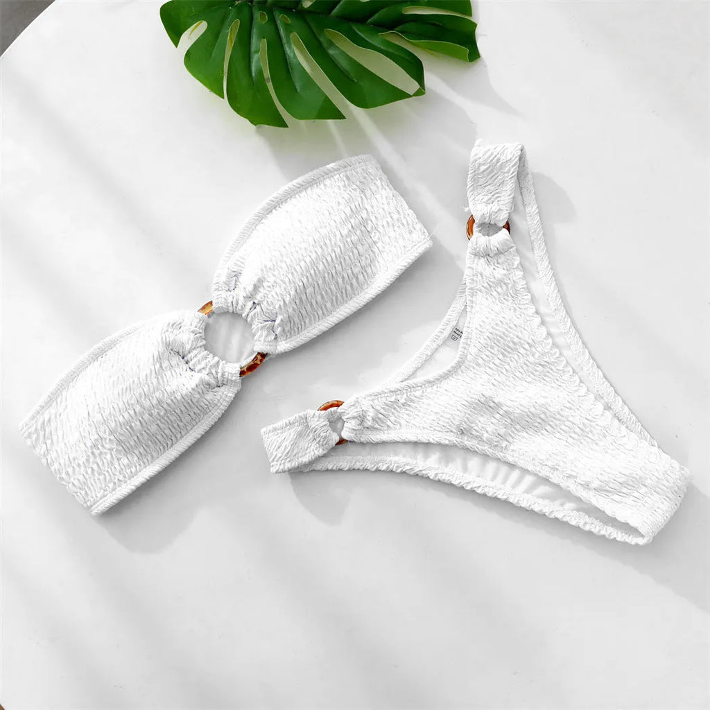 White solid nylon bikini set with chest pads for women beachwear