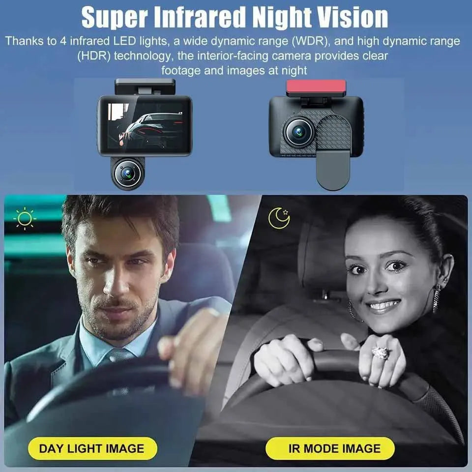 Black 4-inch touch screen dashcam with wide angle lens for car recording